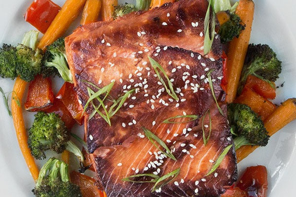 Soy-Sesame Salmon with Oven Roasted Vegetables: A Recipe Inspired by Solid Gold