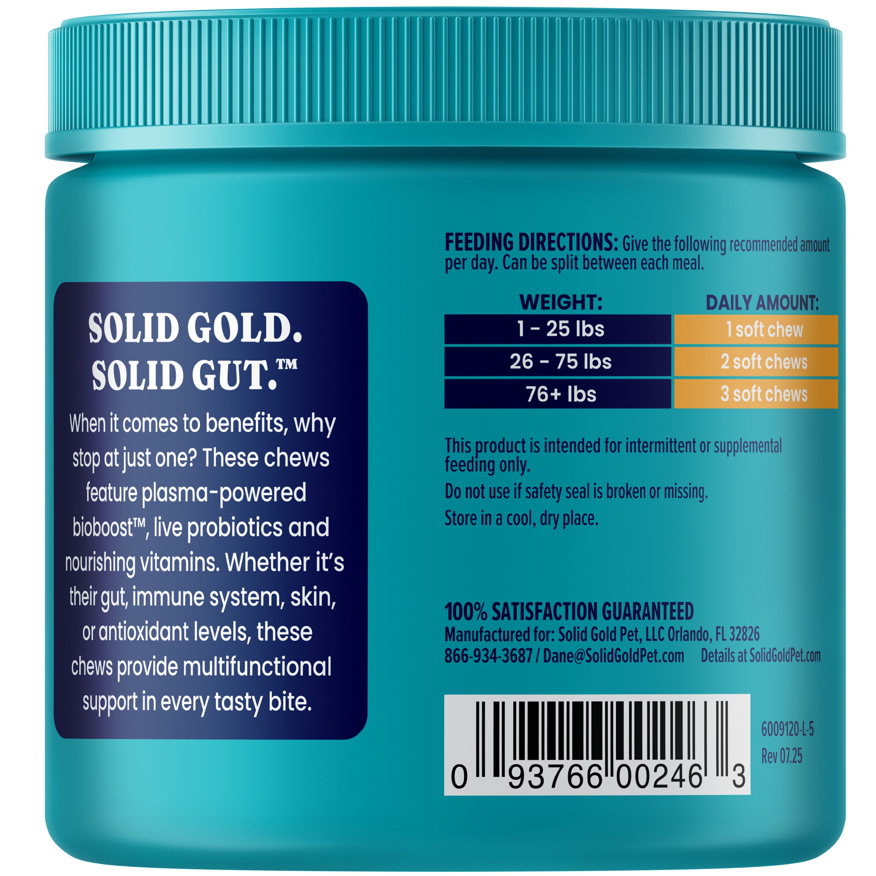 Container of multivitamin chews for dogs with feeding directions and nutritional information on the label.