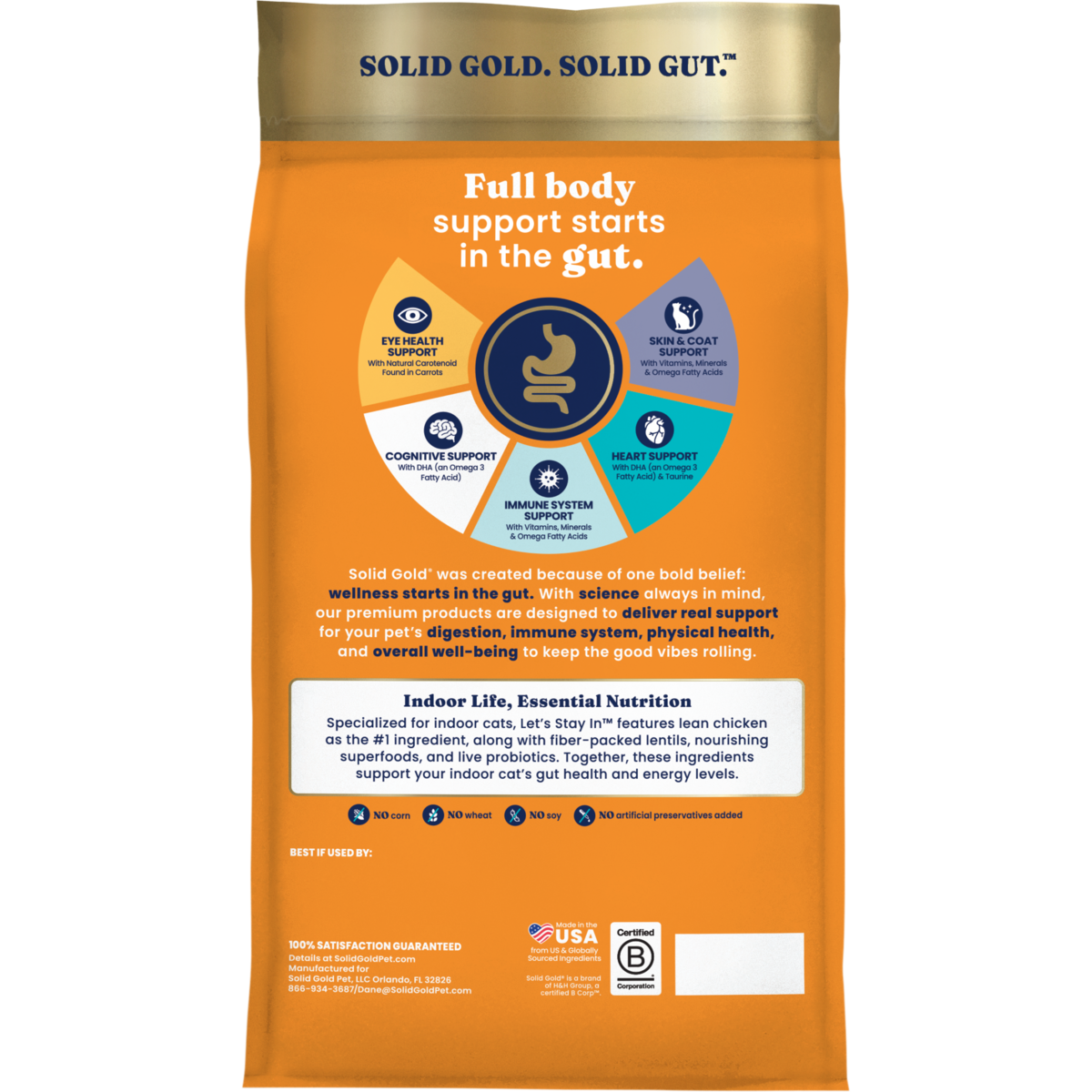 Dry cat food bag featuring nutritional benefits for indoor cats, including support for digestion and overall health.